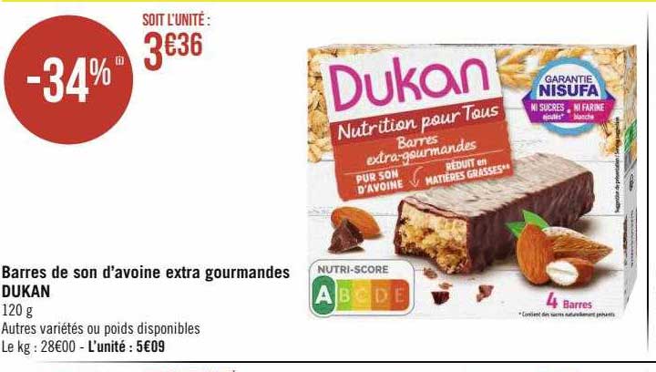 barres de son d'avoine extra gourmandes dukan