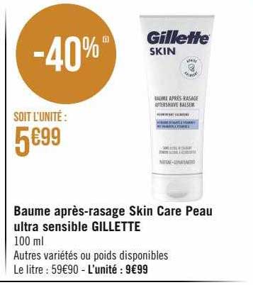 baume après-rasage skin care peau ultra sensible gillette