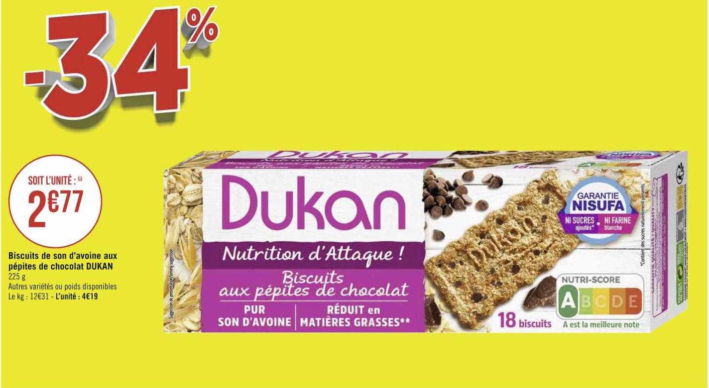 biscuits de son d'avoine aux pépites de chocolat dukan