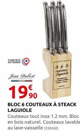 bloc 6 couteaux à steack laguiole jean dubost