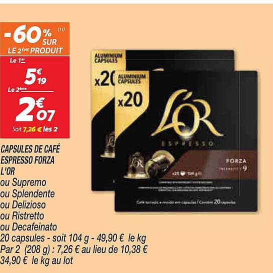 Capsules De Café Espresso Forza L'or