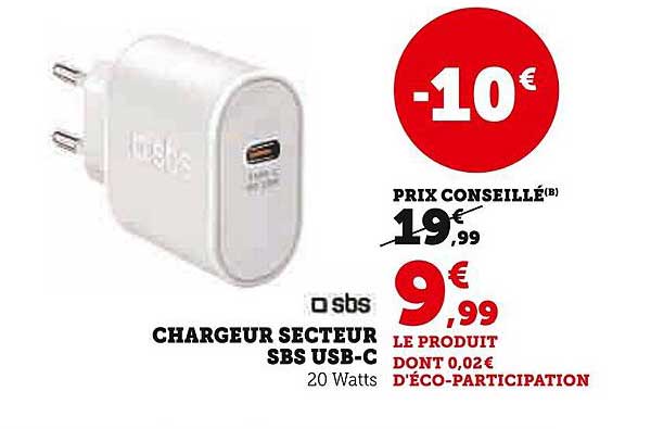chargeur secteur sbs usb-c