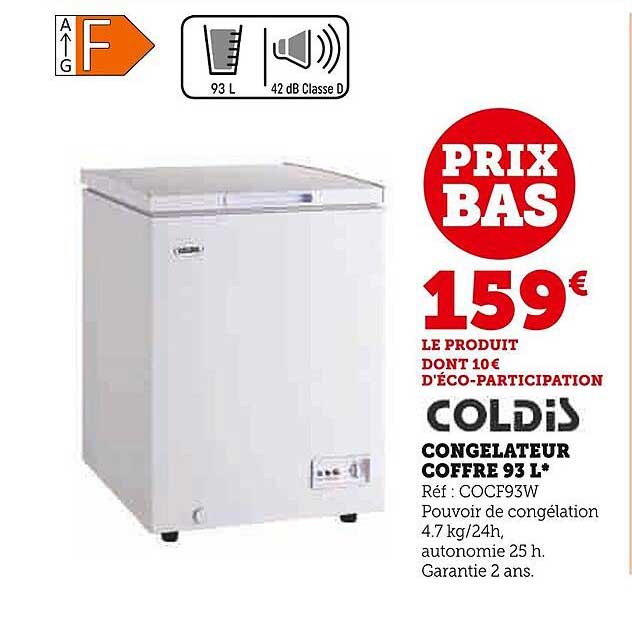 congélateur coffre 93 l coldis