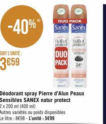 déodorant spray pierre d'alun peaux sensibles sanex natur protect