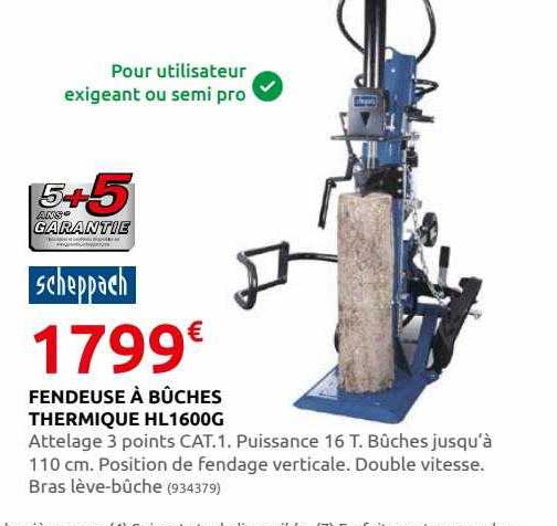 fendeuse à bûches thermique hl 1600g scheppach