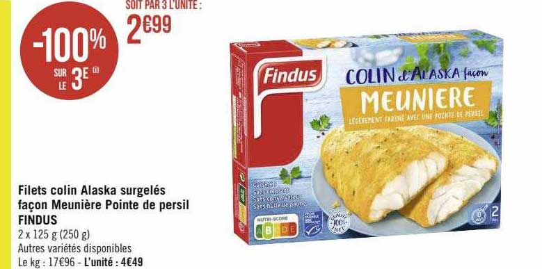 filets colin alaska surgelés façon meunière pointe de persil findus