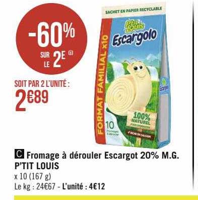 fromage à dérouler escargot 20% m.g. p'tit louis