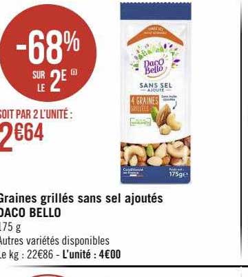graines grillés sans sel ajoutés daco bello