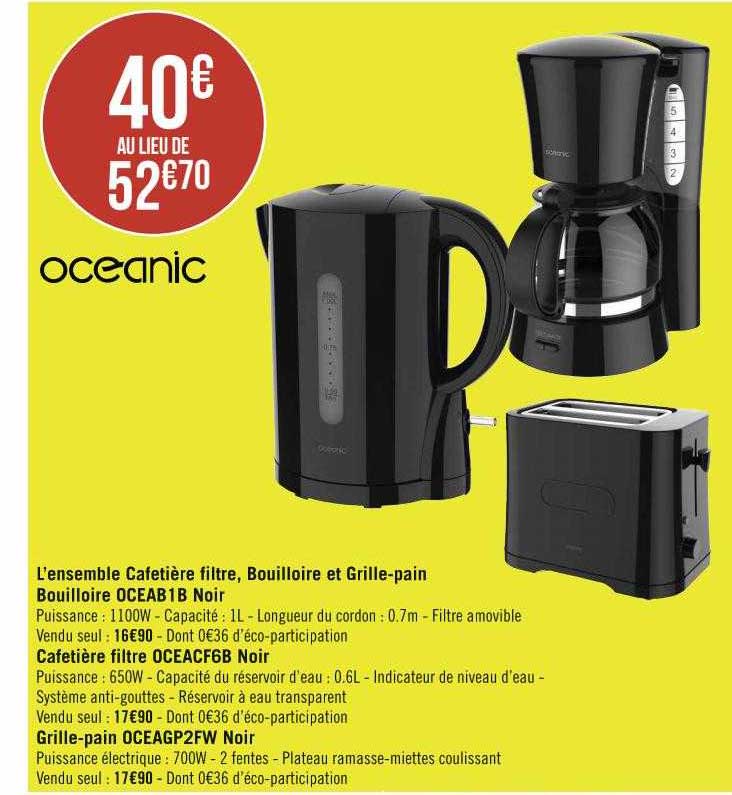 l'ensemble cafetière filtre, bouilloire et grille-pain oceanic