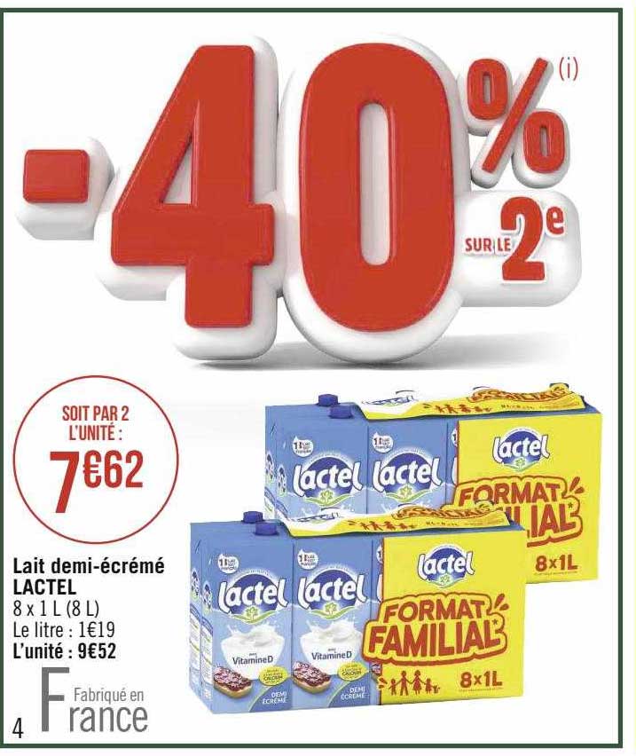 Lait Demi-écrémé Lactel