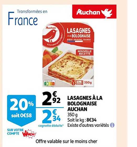 Lasagne à La Bolognaise Auchan