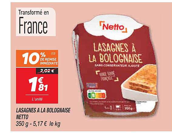 Lasagnes à La Bolognaise Netto
