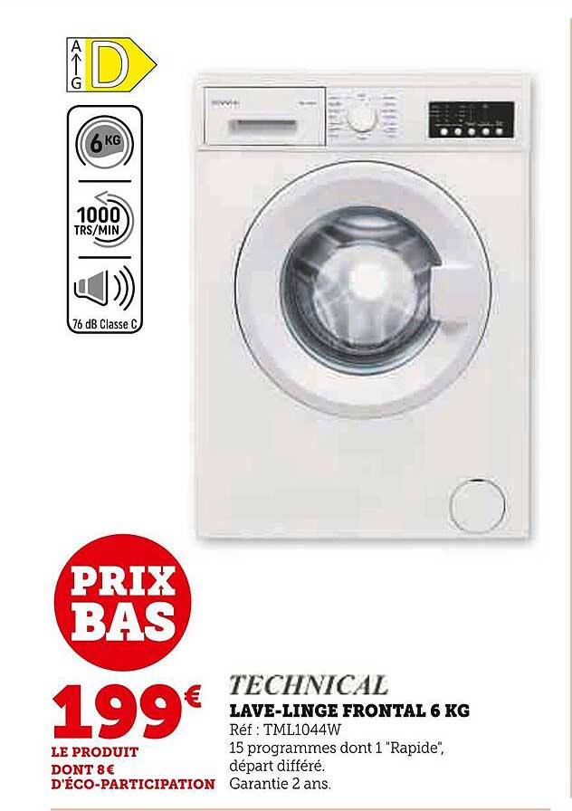 lave-linge frontal 6 kg technical