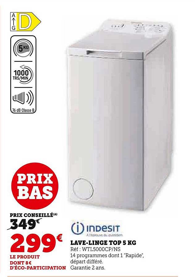 lave-linge top 5 kg indesit