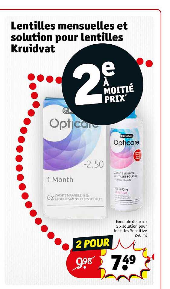 lentilles mensuelles et solution pour lentilles kruidvat