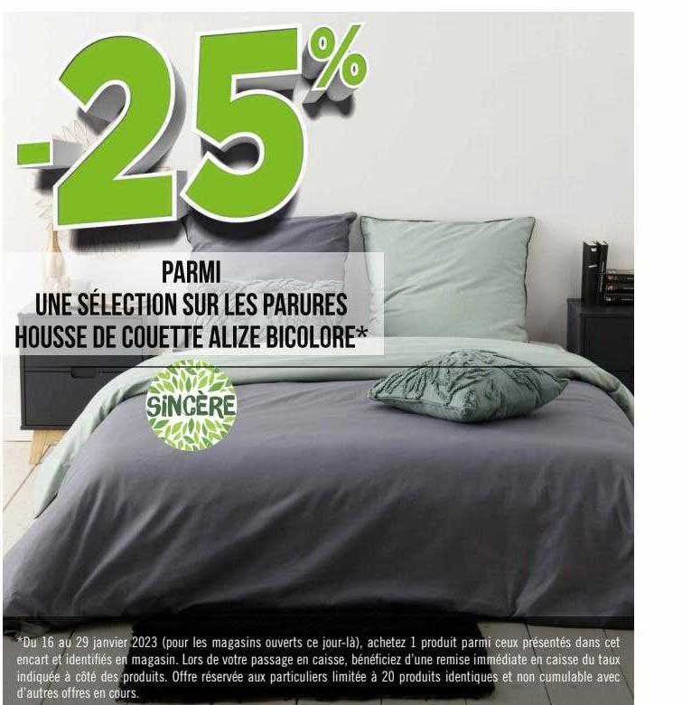 les parures housse de couette alize bicolore sincère