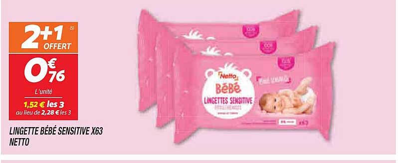 lingette bébé sensitive x63 netto