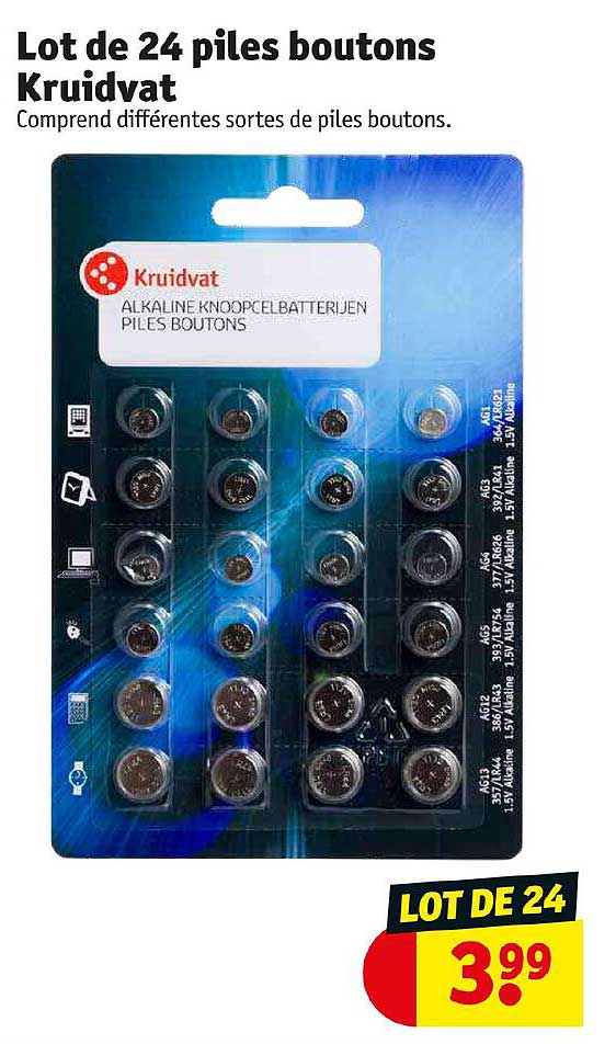 Lot De 24 Piles Boutons Kruidvat