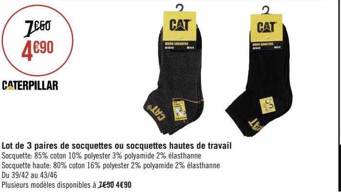 lot de 3 paires de socquettes ou socquettes hautes de travail caterpillar