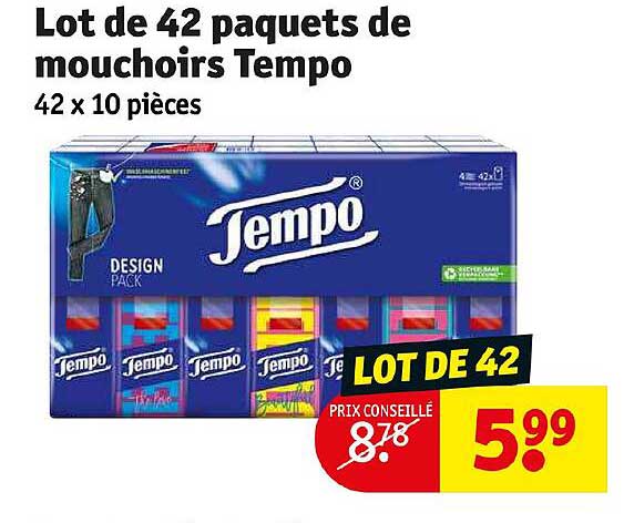 lot de 42 paquets de mouchoirs tempo