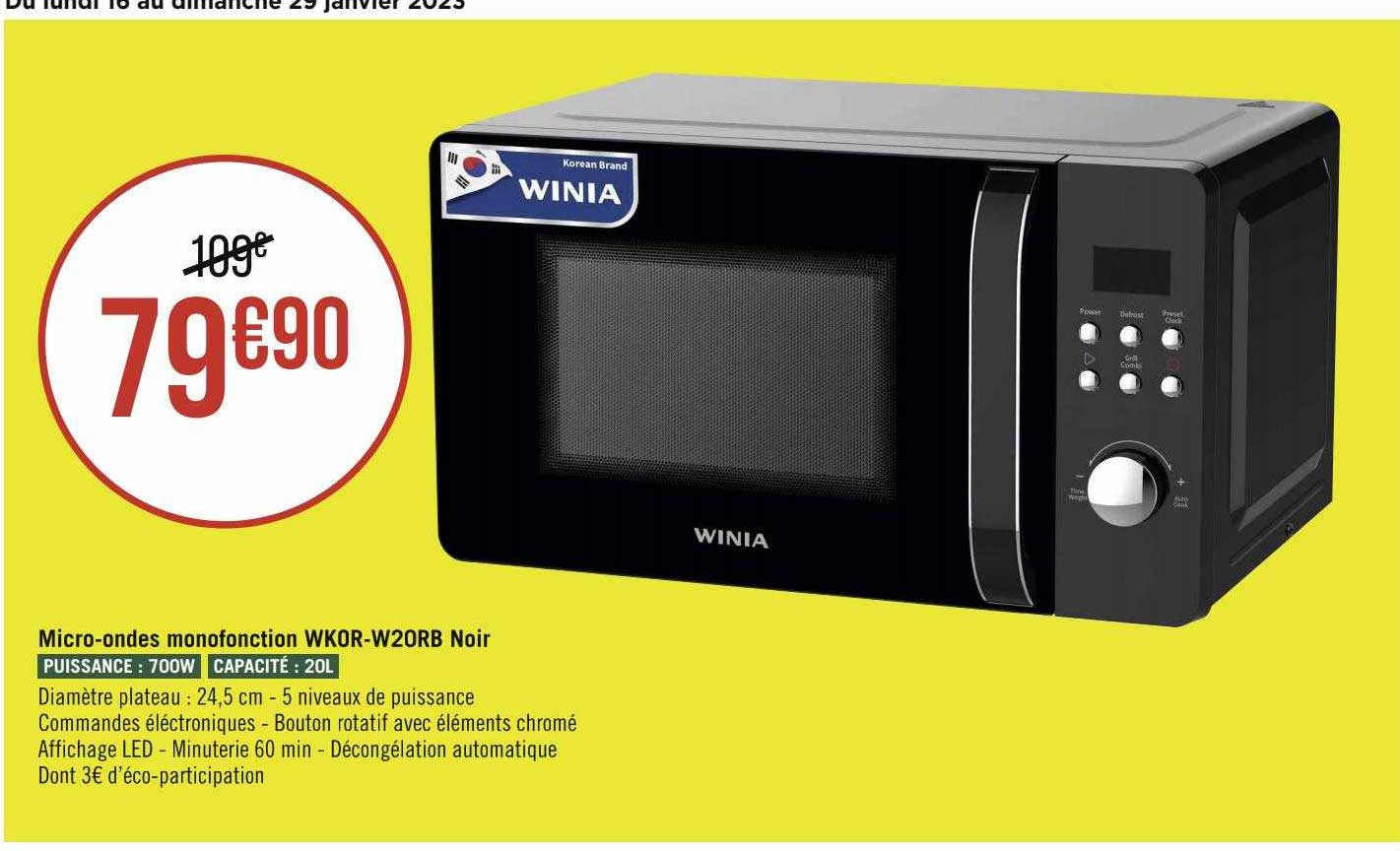 micro-ondes monofonction wkor-w20rb noir winia
