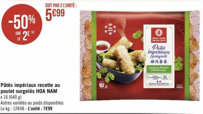 pâtés impériaux recette au poulet surgelés hoa nam