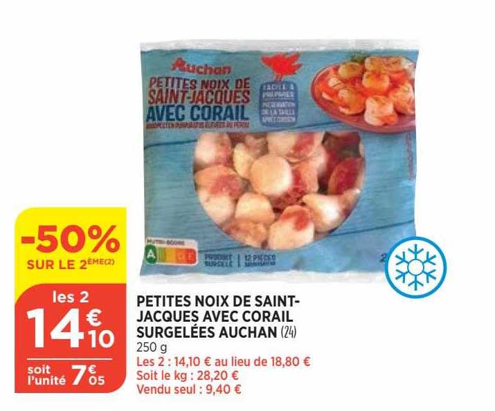 petites noix de saint-jacques avec corail surgelées auchan