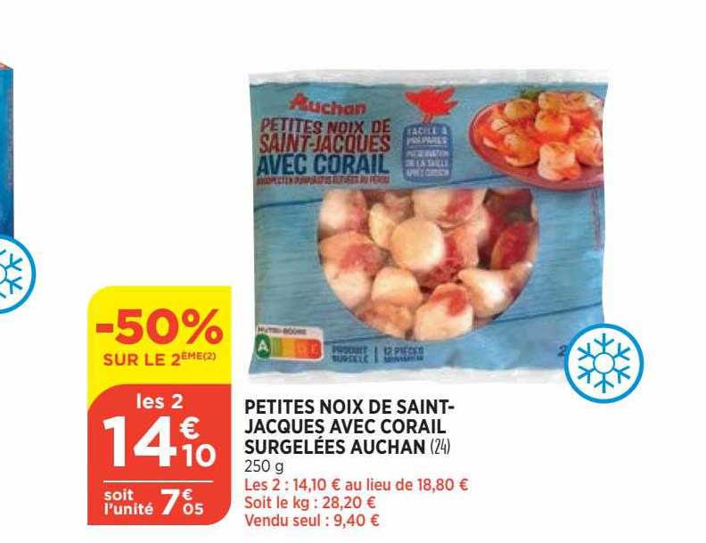 Petites Noix De Saint-jacques Avec Corail Surgelées Auchan