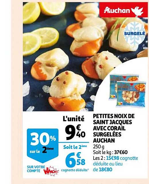 petites noix de saint jacques avec corail surgelées auchan