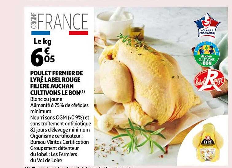 poulet fermier de lyré label rouge filière auchan cultivons le bon