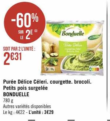 purée délice céleri, courgette, brocoli, petits pois surgelée bonduelle