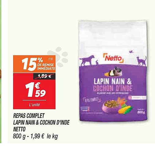 repas complet lapin nain & cochon d'inde netto