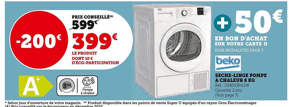 sèche-linge pompe à chaleur 8 kg beko