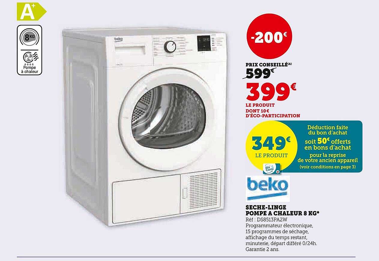 sèche-linge pompe à chaleur 8 kg beko