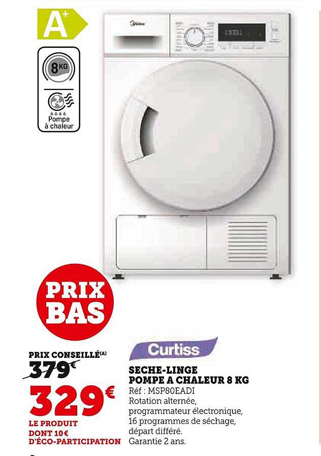 sèche-linge pompe à chaleur 8 kg curtiss