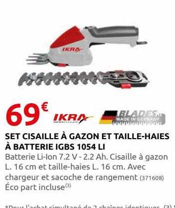 set cisaille à gazon et taille-haies à batterie igbs 1054 li ikra