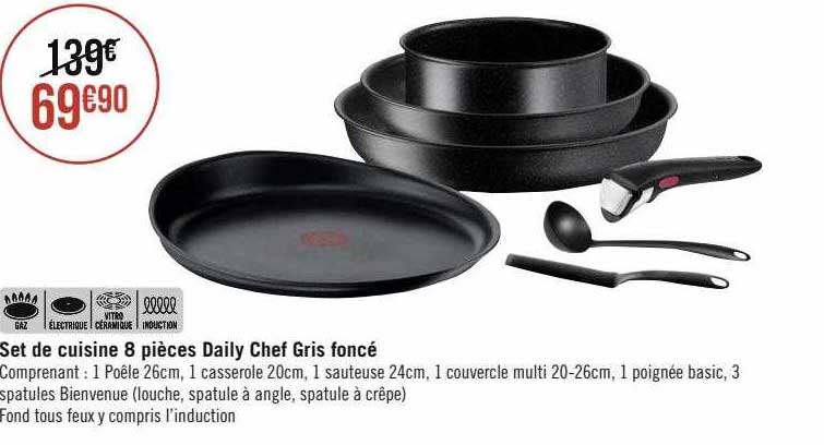 set de cuisine 8 pièces daily chef gris foncé