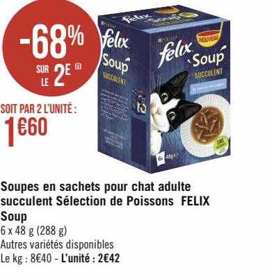 soupes en sachets pour chat adulte succulent sélection de poissons felix soup