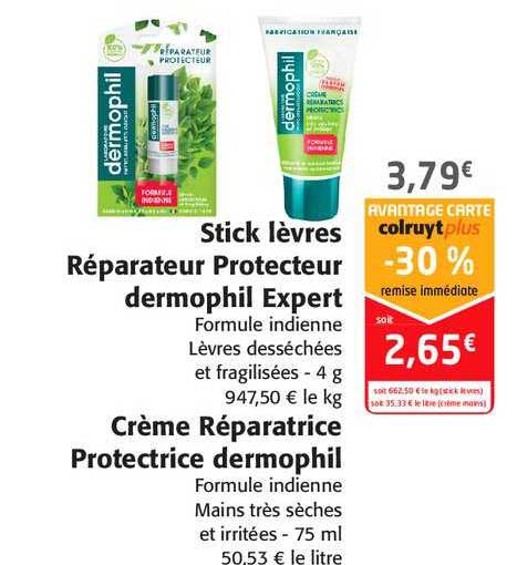 stick lèvres réparateur protecteur dermophil expert, crème réparatrice protectrice dermophil