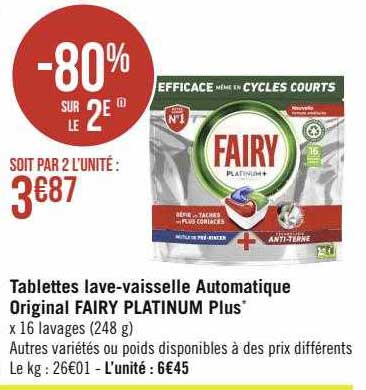 tablettes lave-vaisselle automatique original fairy platinum plus
