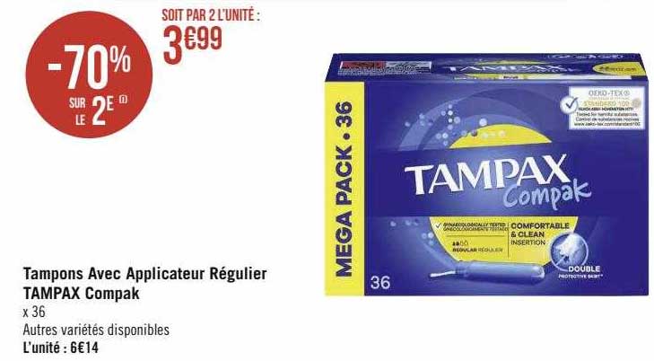 tampons avec applicateur régulier tampax compak