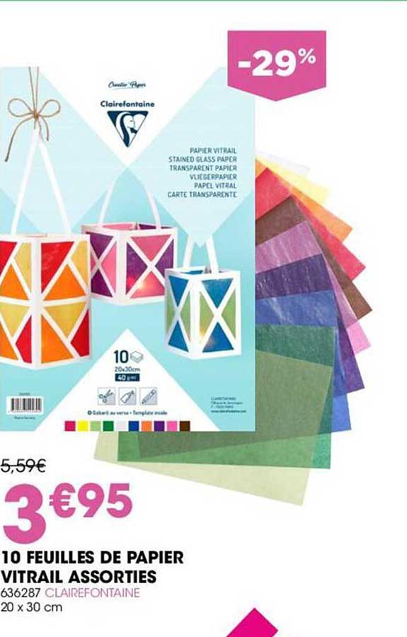 10 Feuilles De Papier Vitrail Assorties Clairefontaine
