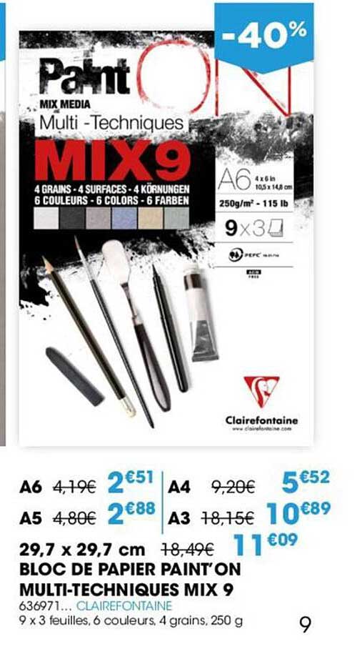 Bloc De Papier Paint'on Multi-techniques Mix 9 Clairefontaine