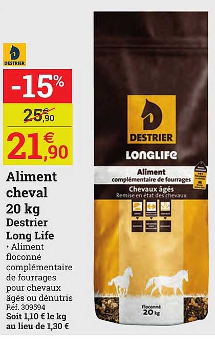 aliment cheval 20 kg destrier long life
