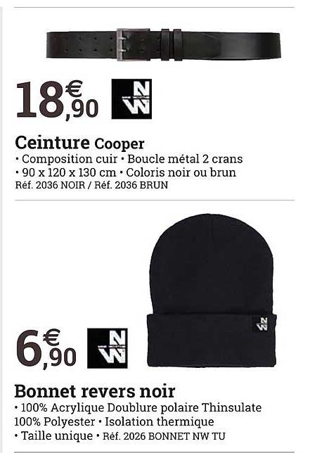 ceinture cooper, bonnet revers noir