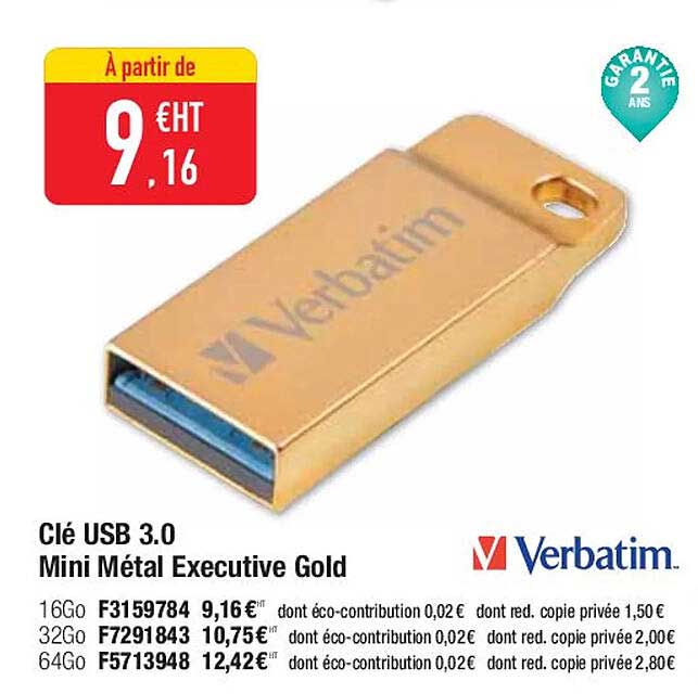 clé usb 3.0 mini métal excutive gold verbatim