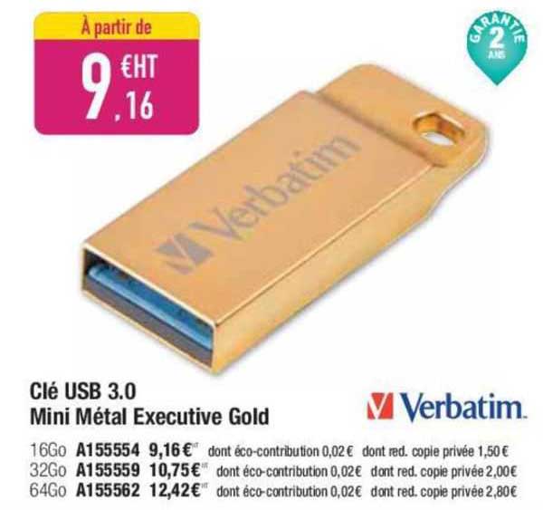 clé usb 3.0 mini métal executive gold verbatim