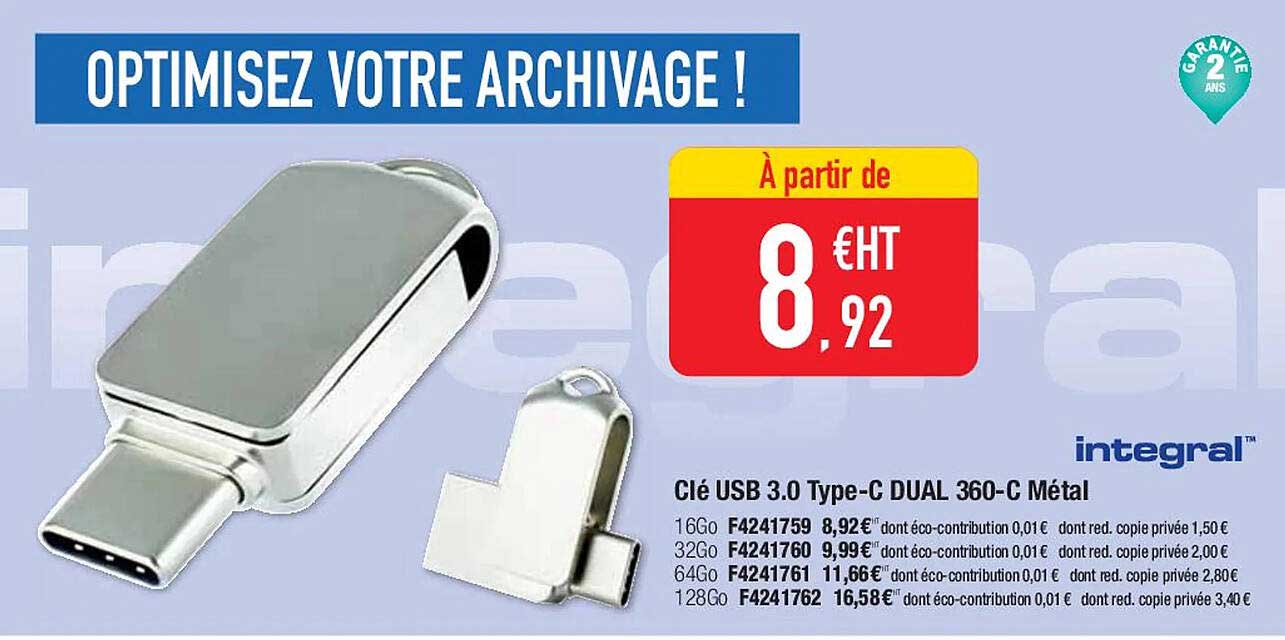 clé usb 3.0 type-c dual 360-c métal integral