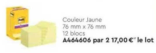 couleur jaune 76 mm x 76 mm 12 blocs post-it