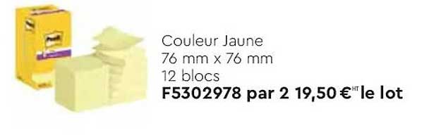 couleur jaune 76 mm x 76 mm 12 blocs post-it